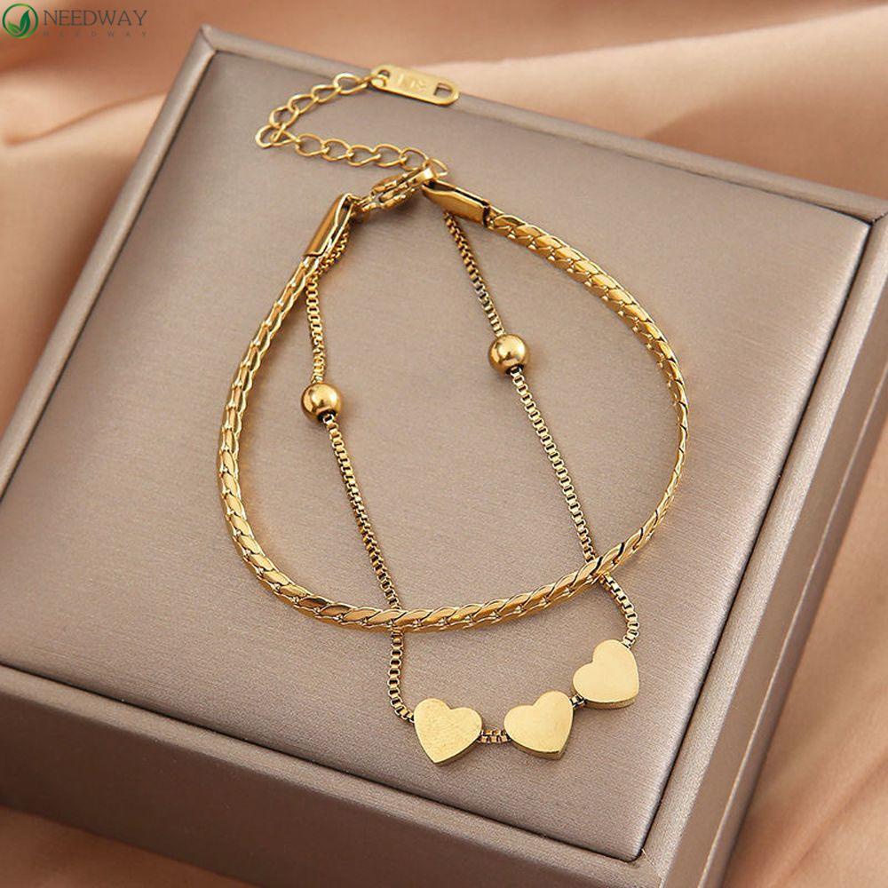 NEEDWAY Needway Wanita Gelang Manis Vintage Elegan Berbentuk Hati Peri Baja Titanium Perhiasan Fashion