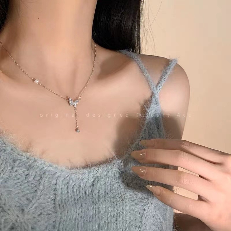 Influencer Super Peri Kupu-Kupu Zirkon Kalung Cahaya Mewah Niche Desain Indah Klavikula Rantai Kalung Wanita