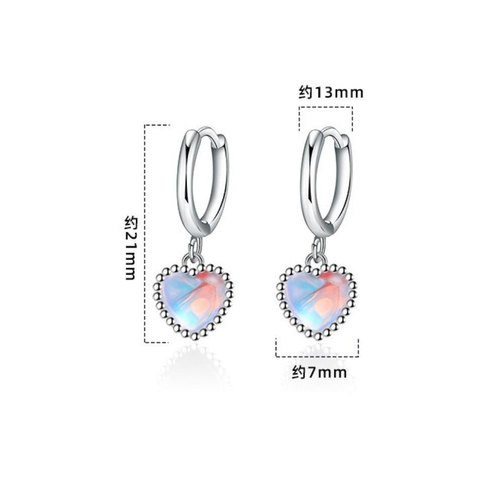 Lily 2Pcs Anting Moonstone, Hoop Anting Liontin Berbentuk Hati, Fashion Liontin Berbentuk Hati925 Sterling Silver Heart Ear Buckle Untuk Wanita