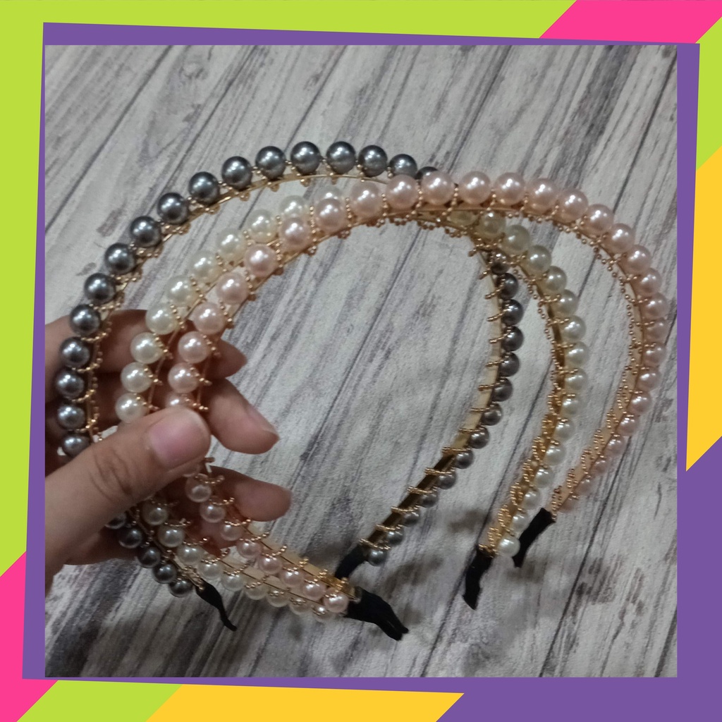 5099 / Paket usaha bando rambut mutiara warna &amp; rantai / Korean hair band hrad pear cantik [ isi 6pcs &amp; 3pcs ]