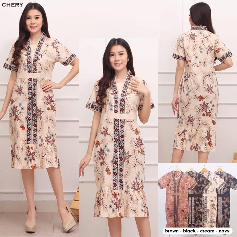 Evercloth Chery Dress Batik Modern Wanita Gaun Terusan Jumbo