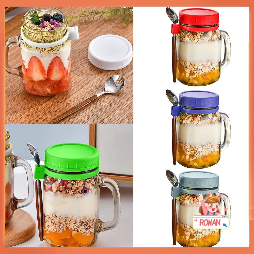 R-FLOWER Semalam Oats Jars Portable Dengan Tutup Milk Cup Glass Breakfast Jar