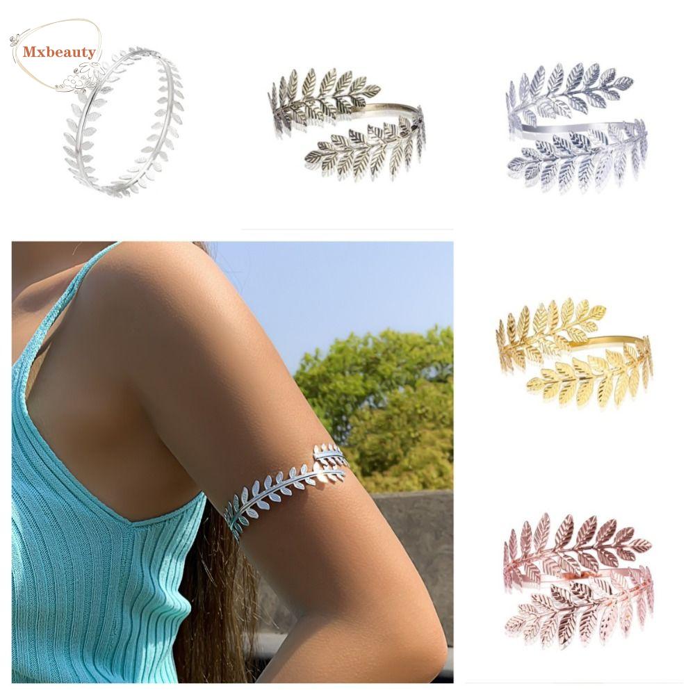 Mxbeauty Ban Lengan Adjustable, Manset Lengan Romawi, Bukaan Gelang Tangan Atas Daun Olive Leaf Yunani Untuk Pesta
