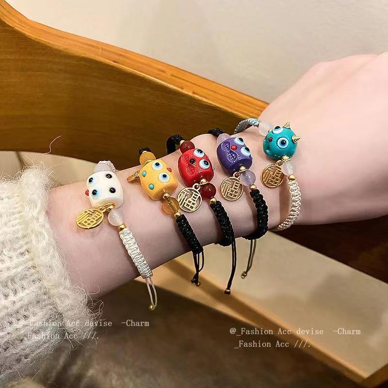 Kartun Baru Monster Kecil Merek Rejeki Tenun Tangan Gelang Perempuan2023 Gaya Baru Trendi Lucu Childlike Stretch Bracelet