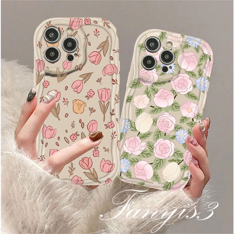 Redmi 12 12C A1 10C 10 10A 9 9A 9C 9T Note 12 12s 11s 10s 11 10 9s 9 Pro Xiaomi Poco X3 X3NFC X3Pro 12 11 Lite Rose Tulip Wavy Curved Edge Phone Case TPU Soft Cover