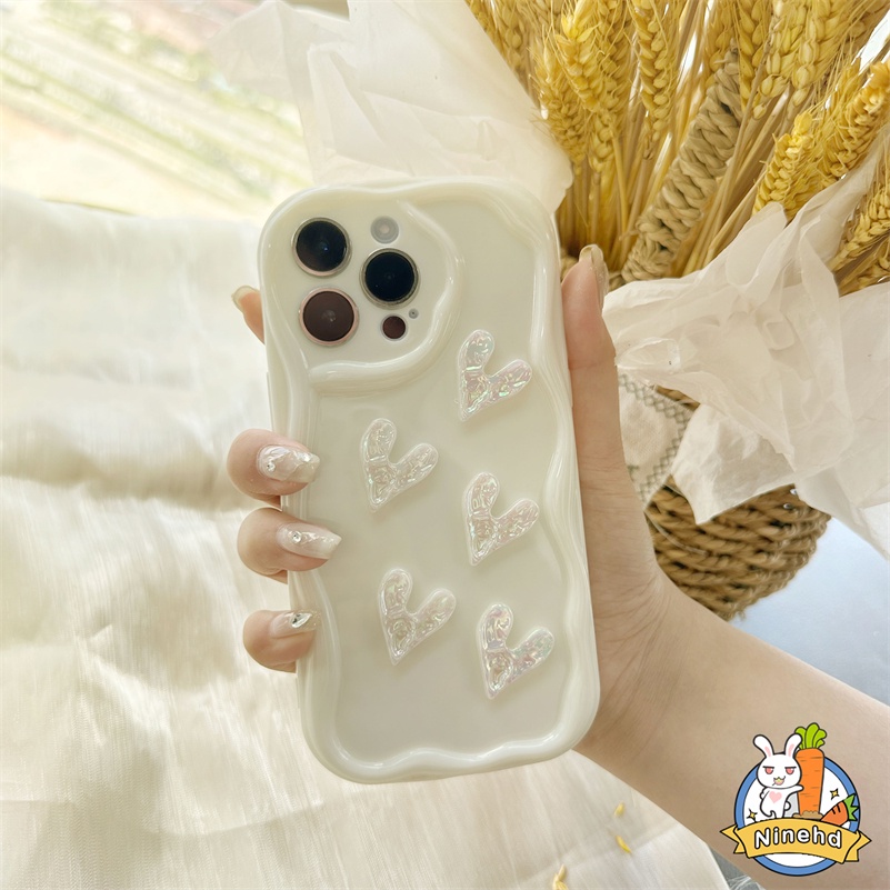 Vivo Y16 Y02 Y02s Y35 Y22 V25e V25 Y15A Y15S Y21 Y21 Y21s Y33s Y33T Y21T Y12s Y12A Y20 Y20s Y20i Y17 Y15 Y12 Y11 Cream Wavy 3D Love Casing Ponsel Silikon Baru Dengan Gelang Mutiara DIY