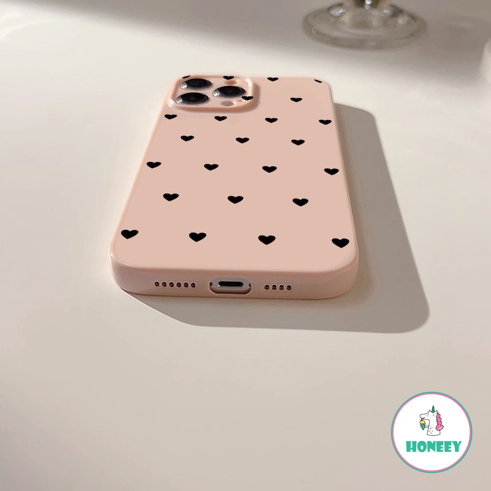 Indah Hitam Pink Cinta Hati Ponsel Case Kompatibel Untuk iPhone 14 Pro Max13 12 Pro Case iPhone 11 Pro Max Silikon Glossy Lembut Shockproof Back Cover