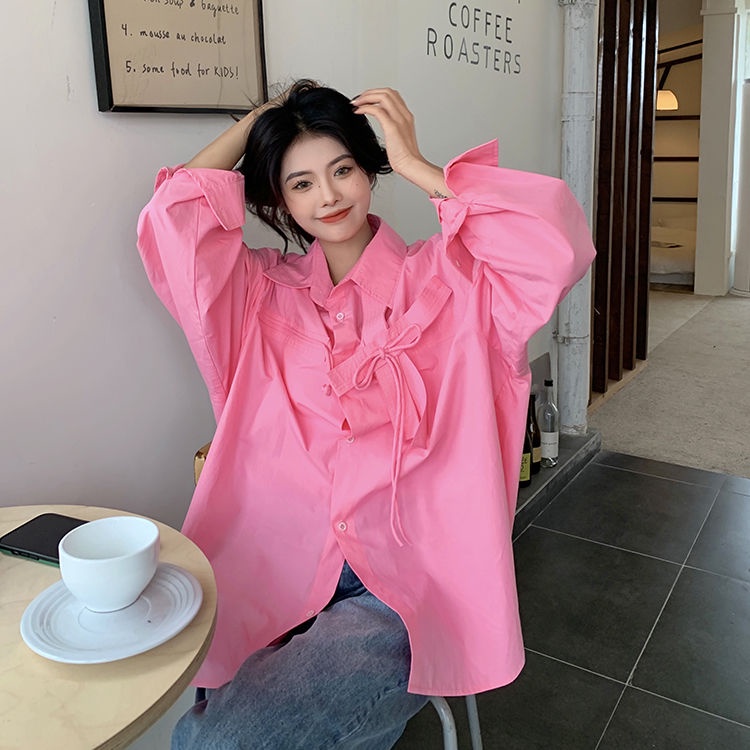 Kemeja Wanita Import Lengan Panjang Oversize Casual Korean Blouse