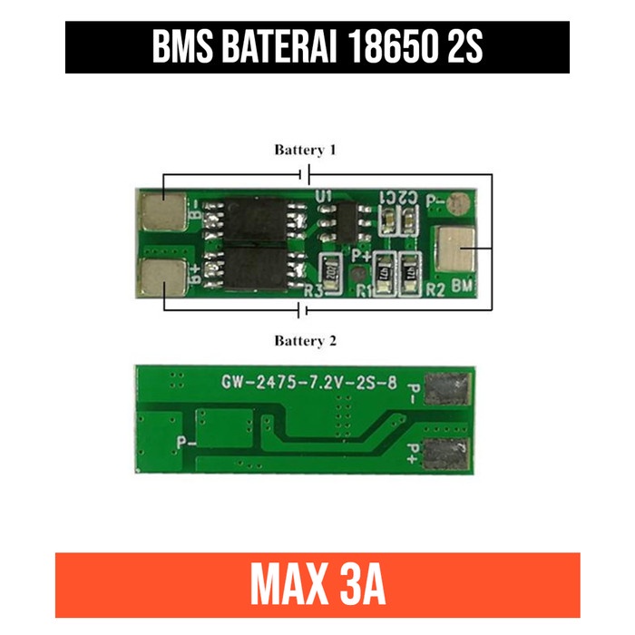 BMS 2S 8.4V 3A 18650 Lithium Polymer Ion Battery Protection Baterai