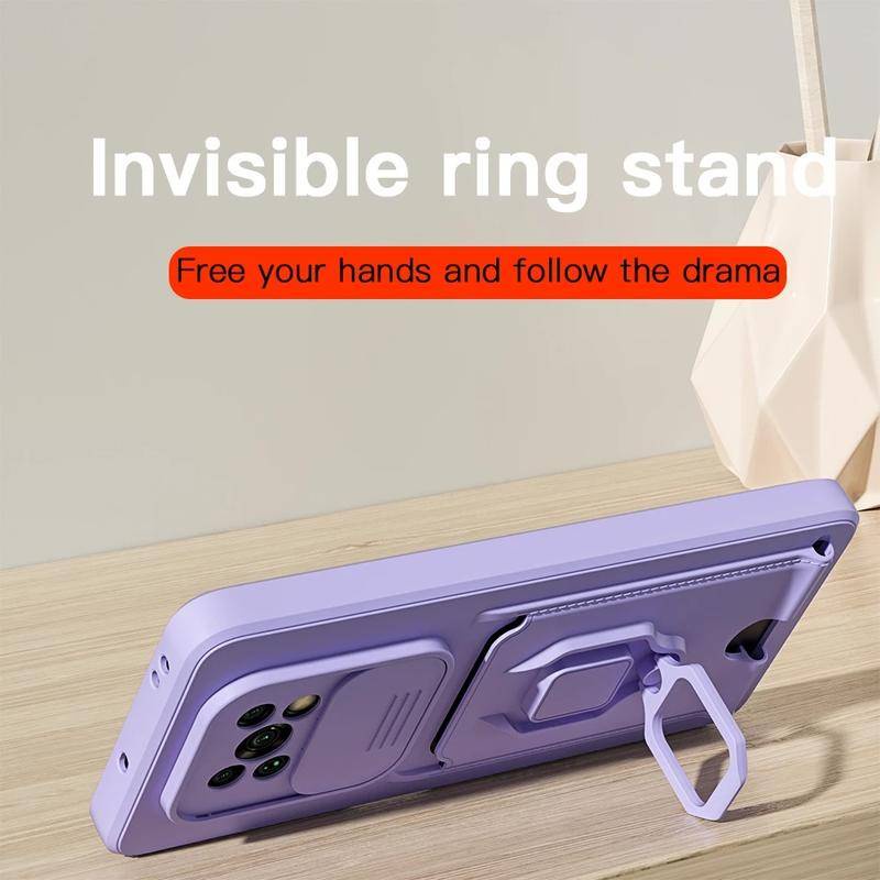 Slide Kamera Card Ring Holder Phone Case Untuk OPPO Reno6 5 Lite 5Z 6Z Realme C20 C21 C11 Slot Kartu Stand Holder Cover Untuk OPPO A54 A16 A55 A53S A74 A35 A15 A95 A94 F19 Pro Plus