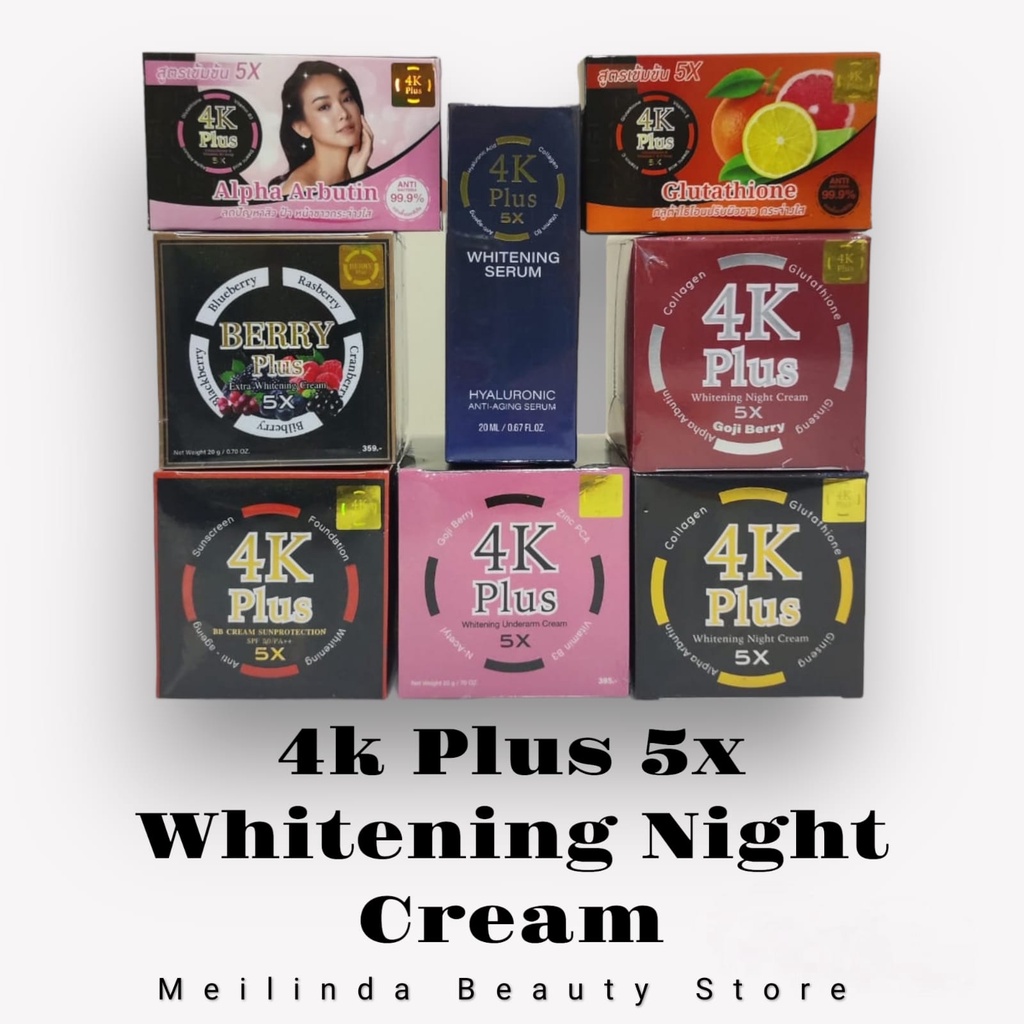 4K Plus 5X Whitening Night Cream | Underarm Cream | Day Cream | BB Cream | Goji Berry | Berry Plus Solusi Wajah Mulus Cantik Putih Berseri OriginalThailand