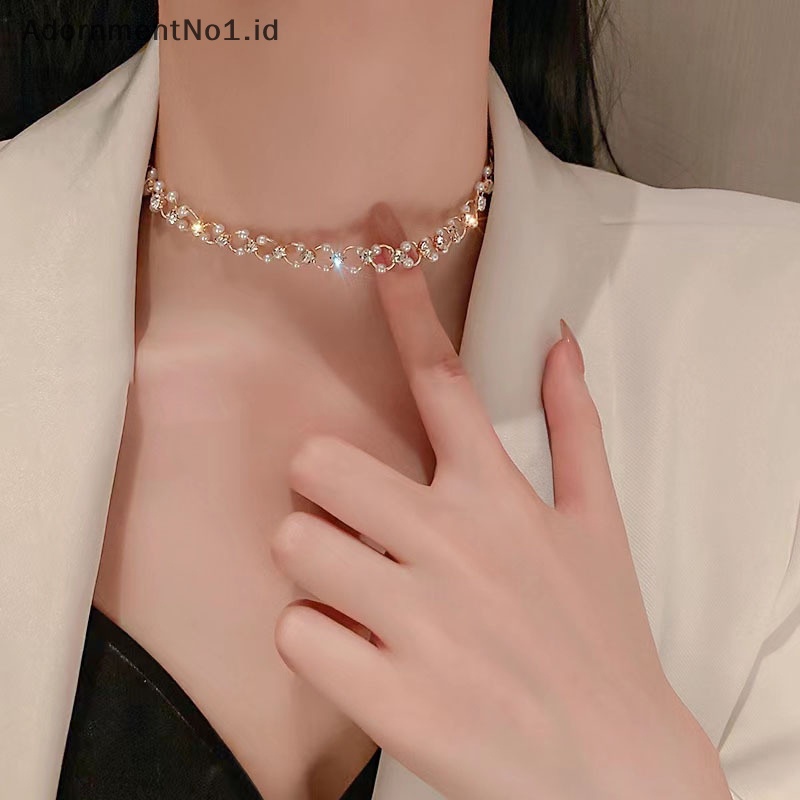 [AdornmentNo1] Korea elegan mutiara kalung sederhana bersinar Choker wanita aksesoris Fashion perhiasan