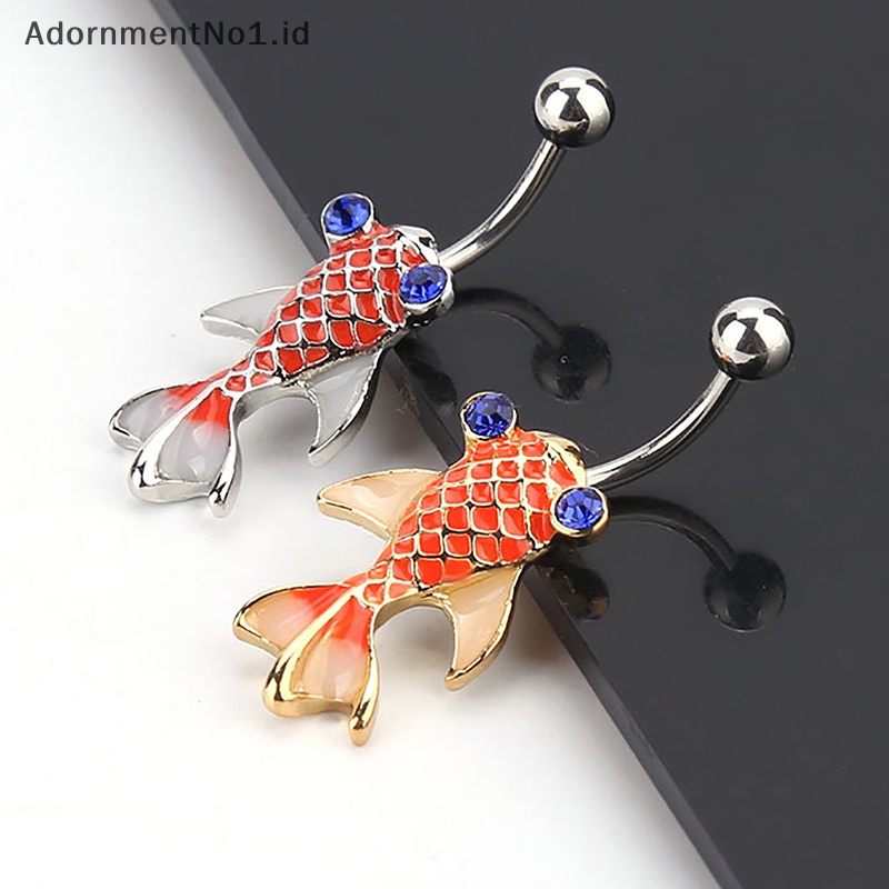 [AdornmentNo1] Musim panas merah kecil ikan mas cincin perut Stainless Steel kristal pusar cincin tubuh perhiasan untuk wanita Belly Ring