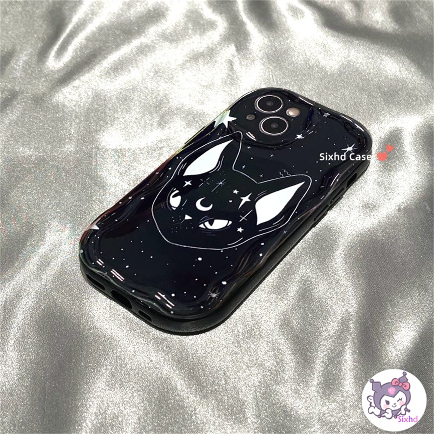 Samsung A14 A53 A54 A04 A12 A13 A24 A23 A04s A22 A33 A50 A50s A30s A51 A52 A03s A02s M12 M22 Ins Cartoon Black Cat 3D Curved Edge Wave Glossy Shockproof Phone Case Soft Cover