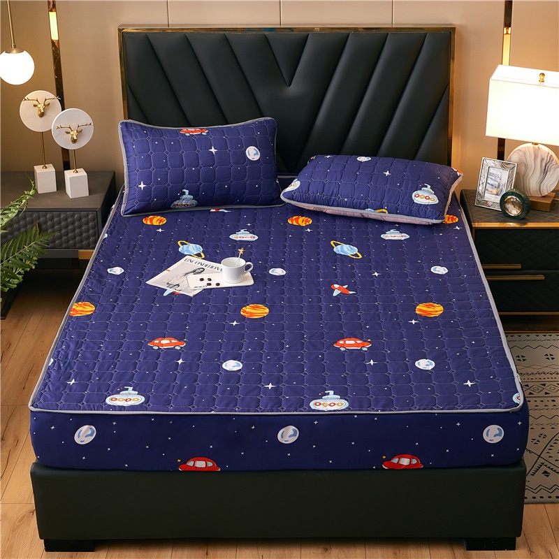 Sprei Cetak Flamingo dengan Penutup Kasur Elastis dari Bahan Katun Sprei Pas Ukuran Queen dan King180x200cm