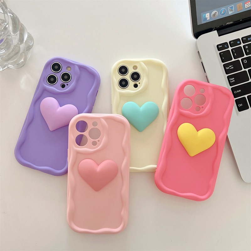 4Colors！Macaron Wave 3D Big Love Soft Silicon Case HP iP iPhone 6 6S 7 8 14 + Plus SE 2020 2022 X XS XR 11 12 13 Pro Max Casing