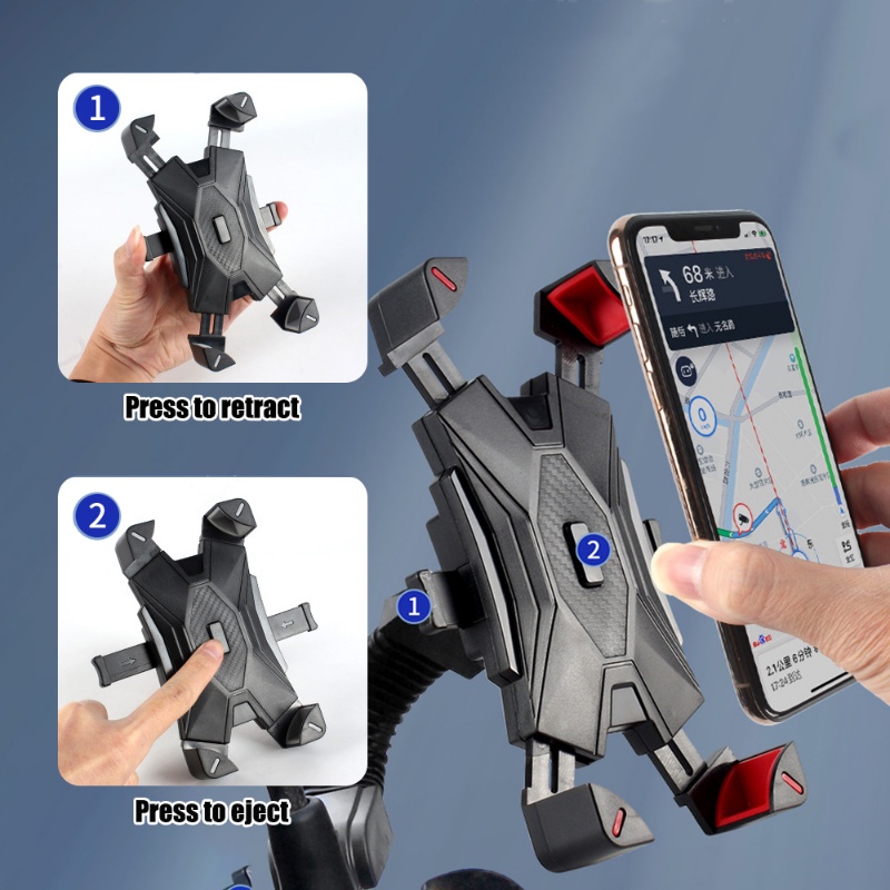 Universal Four-claw Stang Mount Shockproof Phone Holders Phone Auto Lock 360derajat Rotatable Bracket Untuk Motor Sepeda