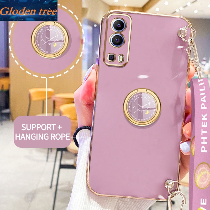 Gloden tree Phone Case Untuk Vivo Y72 5G Y52 5G Original Casing Dengan Watch Standand Lanyard