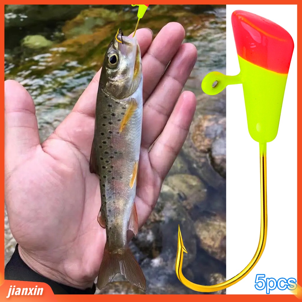 (In Stock) 5Pcs/Set Jig Kepala Kait Tajam Warna Cerah Penembus Kuat Air Asin Air Tawar Universal Logam Lembut Umpan Cacing Duri Fishhook Kit Peralatan Memancing