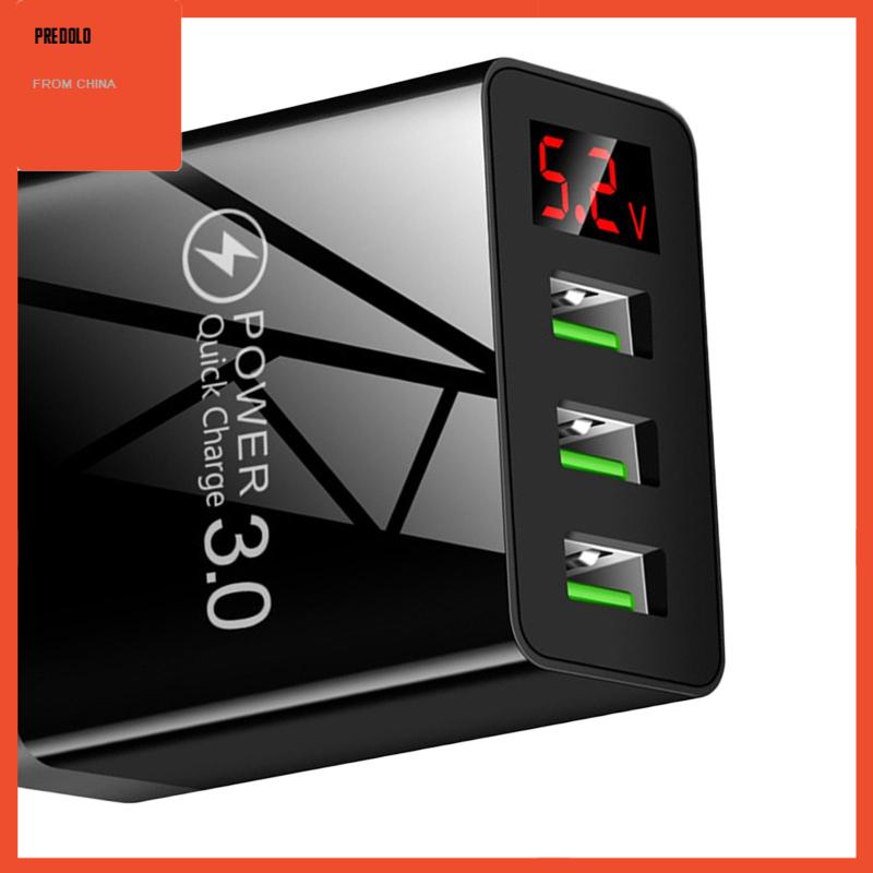 [Predolo] 3usb Digital Display Fast Charging Portable Untuk Travel Charging