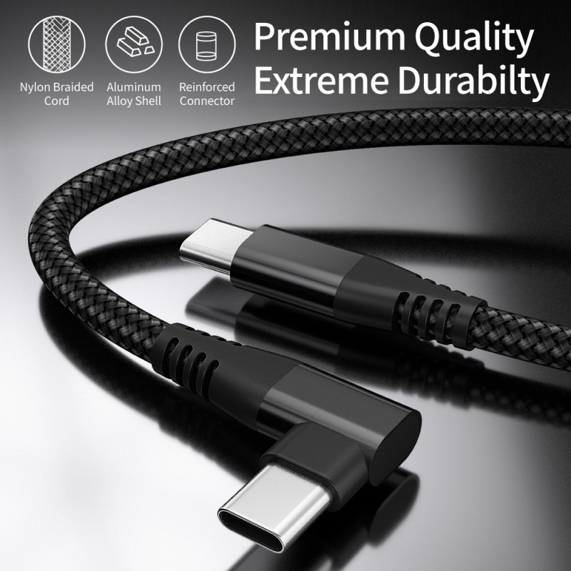 60w Pengisian Cepat Double Elbow Dual90° Kabel Data Putar Tipe-C Kabel PD C To C Male To Male Nylon Braided Charging Cable