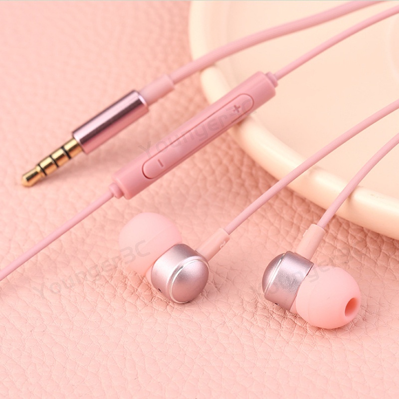 In Ear Type C Earphone Headset Kabel Logam 3.5mm Lubang Bulat Mini Subwoofer Wired Earbuds Dengan Mikrofon