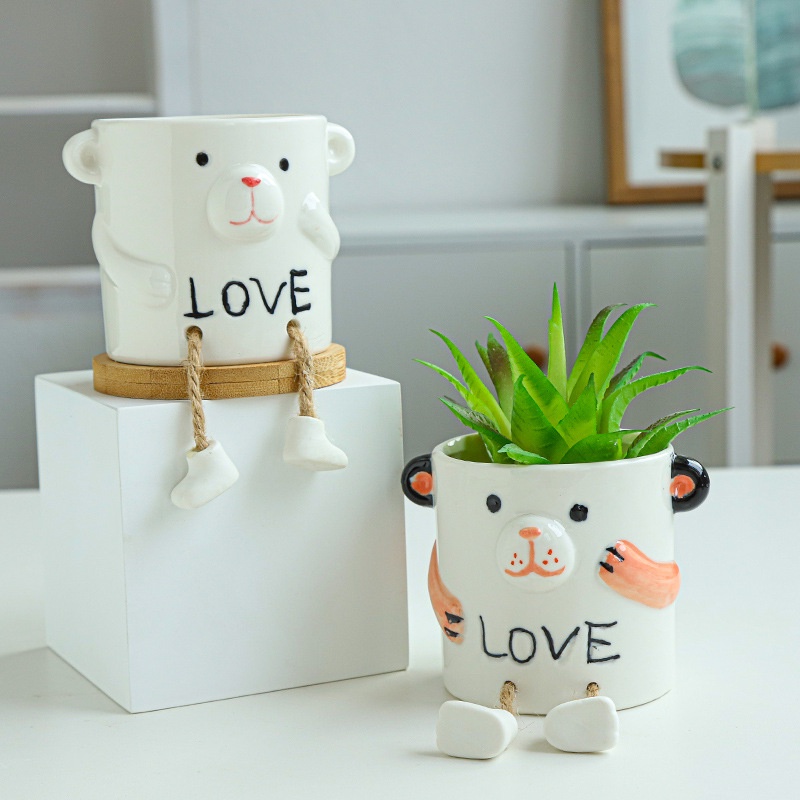 ღ Pot Bunga Lucu Kreatif Keramik Kaki Gantung Pot Bunga Tanaman Berdaging Boneka Dekorasi Desktop Succulent Wadah Aksesoris Dekorasi Rumah