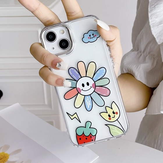 【Independent buttons】Clear Sunflower Silicone Soft Case IPhone 6S 7 8 Plus SE XR XS Max 11 12 13 14 Pro Max 14 Plus strawberry Cute for Girl Women