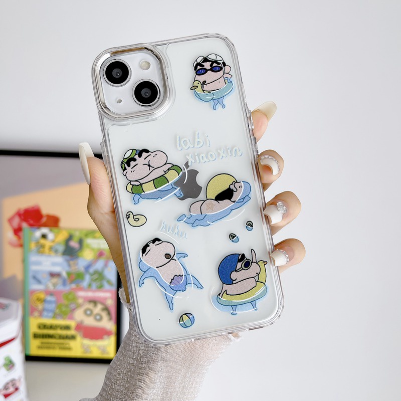 [Kancing Mandiri] Bening Lucu Imut Crayon Shin-chan Silikon Soft Case IPhone 6s7 8 Plus SE XR XS Max11 12 13 14 Pro Max14 Plus Untuk Cewek Wanita