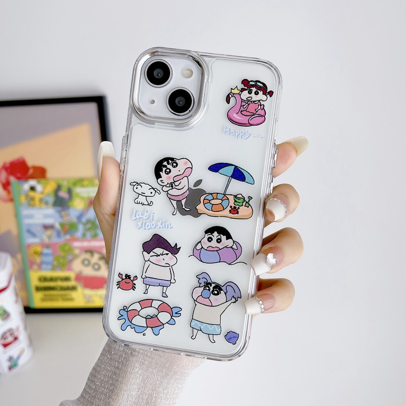 [Kancing Mandiri] Bening Lucu Imut Crayon Shin-chan Silikon Soft Case IPhone 6s7 8 Plus SE XR XS Max11 12 13 14 Pro Max14 Plus Untuk Cewek Wanita