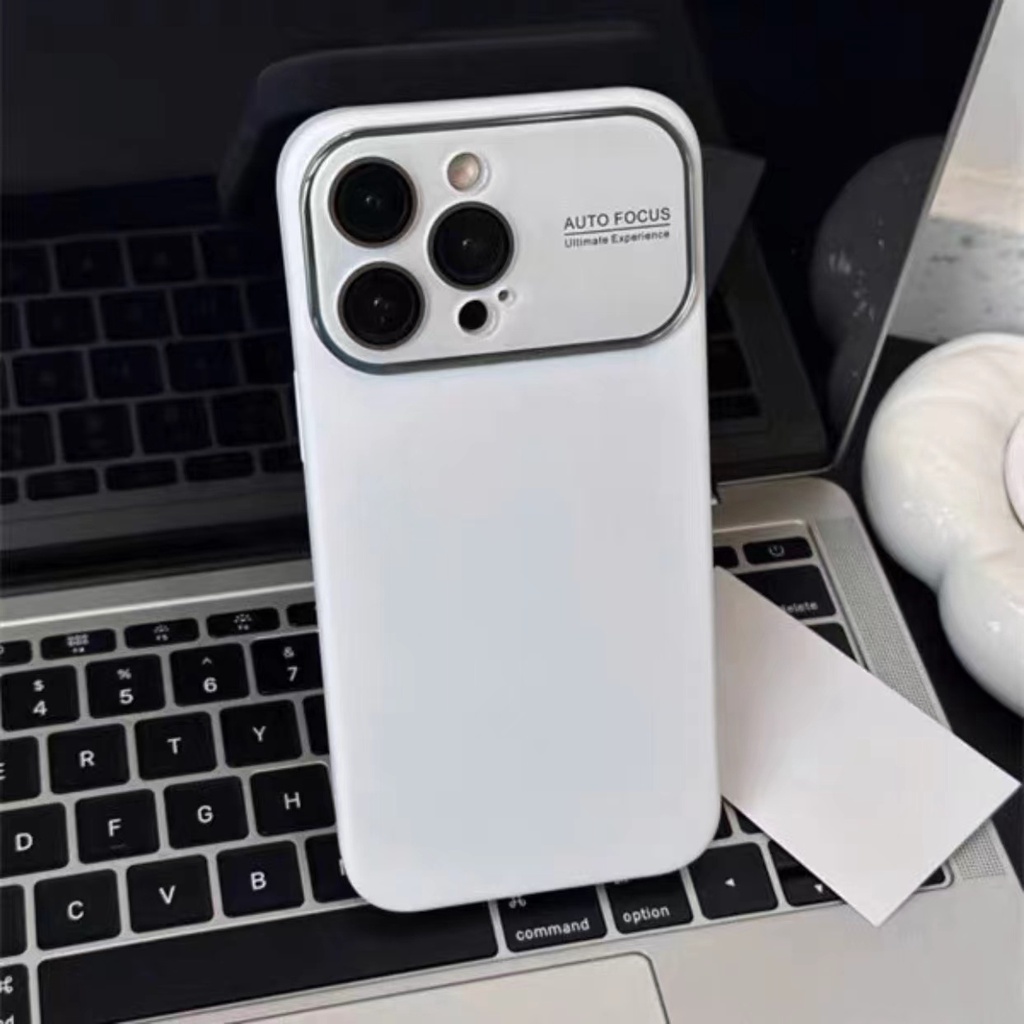 IPHONE Penutup Lensa Kaca Jendela Besar Pelindung Casing Lembut Cocok Untuk Iphone14 13 12 Pro Max Casing Ponsel Silikon Cair Warna Solid Dengan Logo