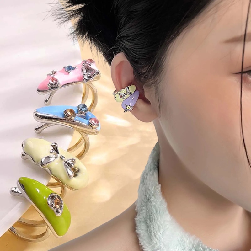 [Fitur] Gadis Lucu Ringan Mewah Ada Lubang Telinga Klip Telinga/Fashion Manis Keren Busur Aksesoris Telinga Manset Telinga Cincin Telinga/Y2K Warna-Warni Menjatuhkan Glasir Telinga Klip Anting-Anting/