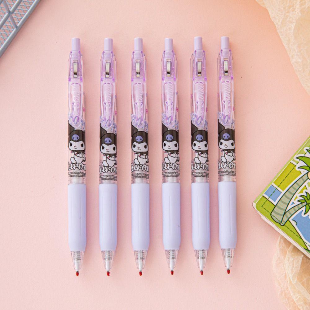 LANFY 6pcs/set My Melody Kuromi Neutral Gel Pen, Tinta Hitam Anime Kartun Press Gel Pen Set, Pena Tulisan Kawaii ST Nib Bolpoin Untuk Alat Tulis