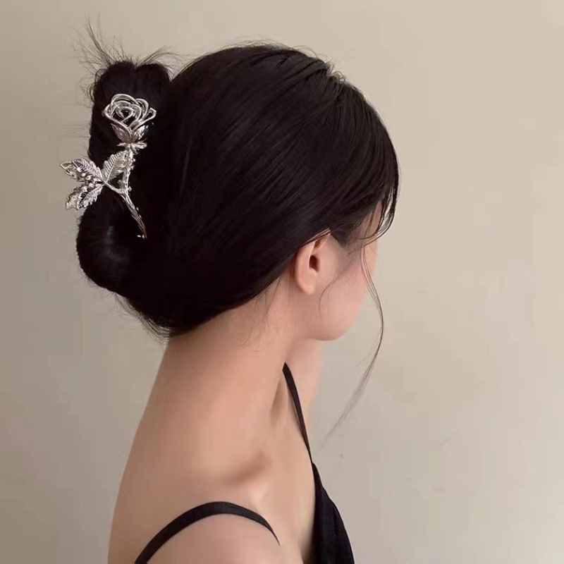 Paduan Besar Bunga Mawar Daun Rambut Cakar Aksesoris Pernikahan Sederhana Korea INS Gaya Elegan Vintage Rambut Pin Rambut Harian Populer Ponytail Holder Jepit Rambut Hiu Jepit Hadiah