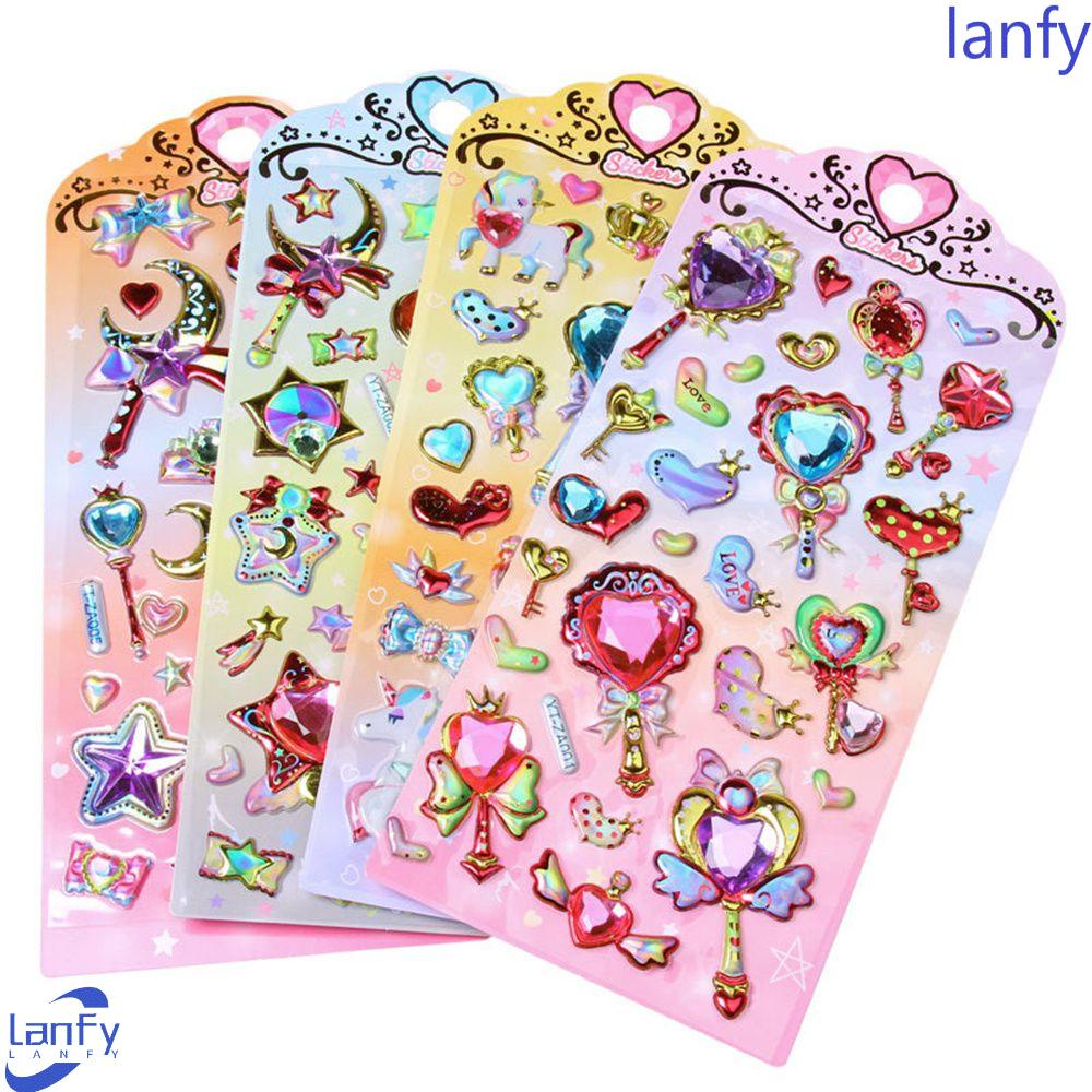 LANFY Stiker 3D Anak Perlengkapan Sekolah Anak Perempuan Craft Sticker Album Decor Gemstone Stiker
