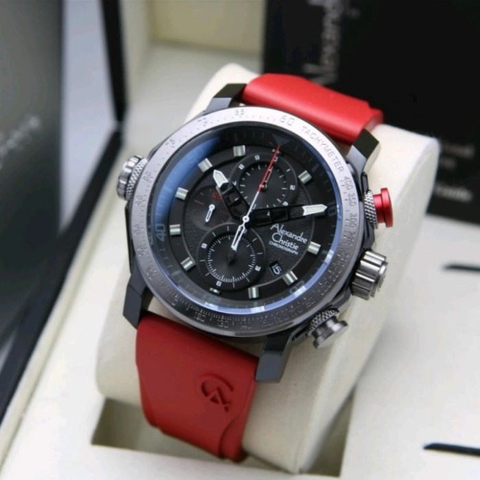 Jam Tangan Alexandre Christie Pria AC 6565 ORIGINAL Karet - Red