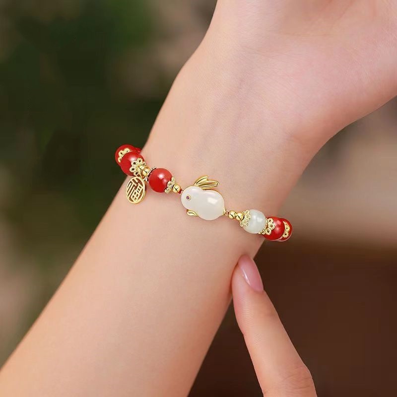 gelang kelinci giok dalam gelang desain khusus/Gelang kelinci giok gaya Cina untuk pria dan wanita