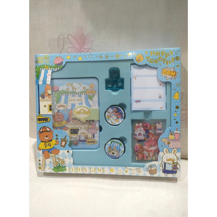 

✨BISA COD✨ -Stiker+Buku Set Rose Set Lengkap Buku Diary Jurnal - biru panda