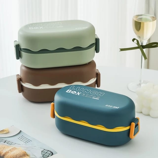 AMEERAOFFICIALSTORE LUNCH BOX BENTO 850 ML KOTAK BEKAL LAPISAN GANDA 2 SEKAT FREE SENDOK AZ2000