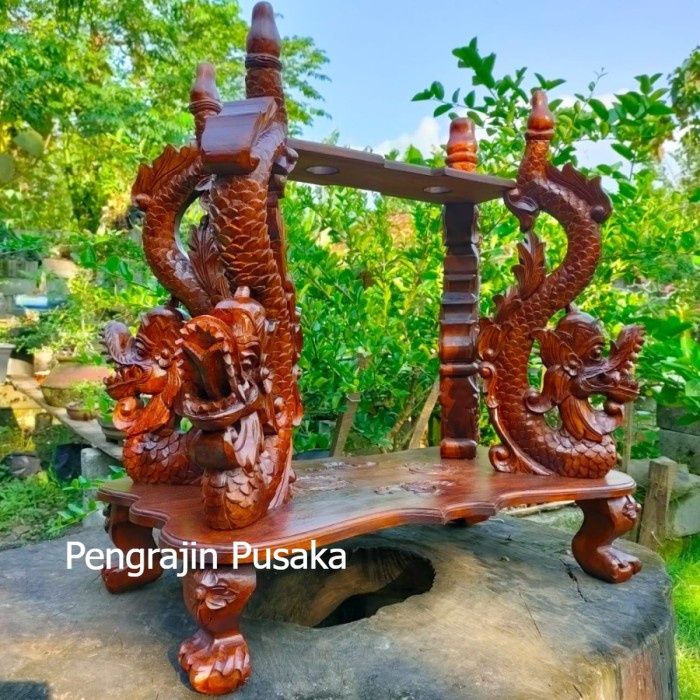 Jagrak Dudukan Tempat Tombak Dan Stand Bendera Isi 2 Ukir Naga Kembar Paling Murah PP31