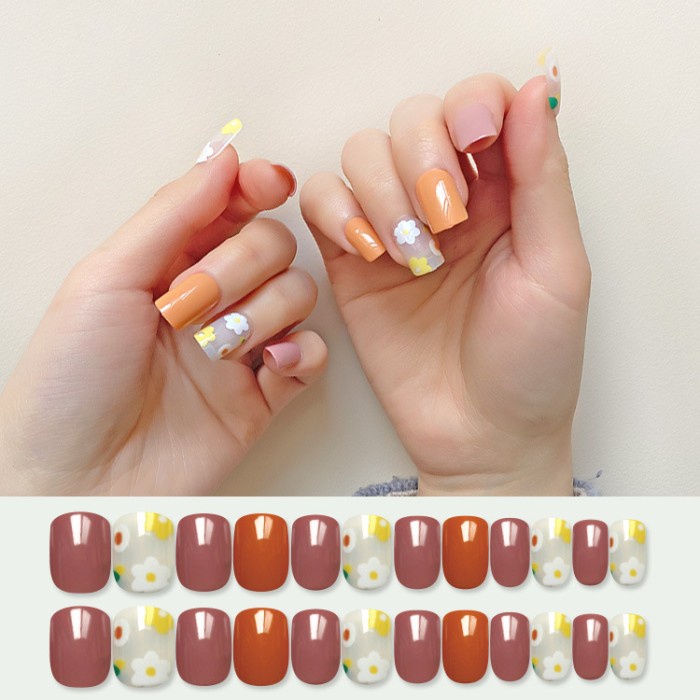 JM-B31 Flower Nail Art Kuku Palsu Motif Bunga Fake Nails Simple Cantik