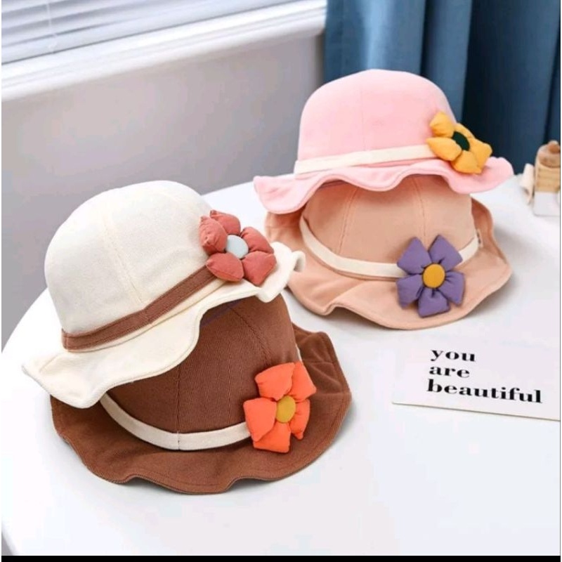 TOPI BUKET BUNGA ANAK PEREMPUAN TOPI PANTAI ANAK