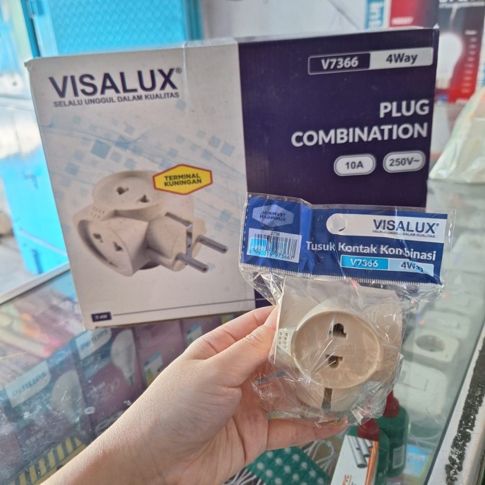 VISALUX V7366 Stop Kontak Tusuk Kontak Kombinasi 4 Colokan SNI Terminal Kuningan