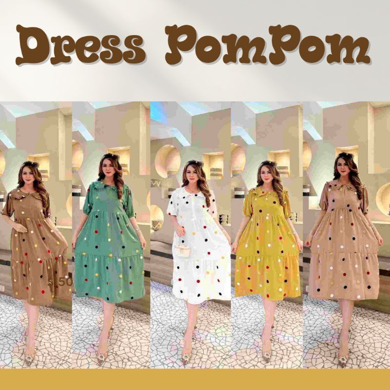 Daster Pompom Lengan Pendek Dress Crinkle Airflow Bordir Busui Kekinian Viral Terbaru Best Seller