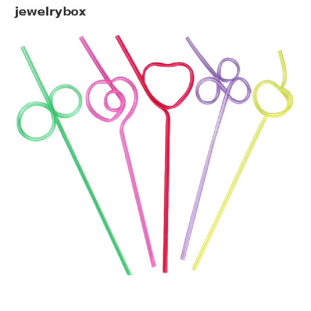 [jewelrybox] 10pcs Sedotan Lengkung Warna-Warni Sedotan Berbentuk Hewan Peliharaan Crazy Curly Plastik Untuk Pesta Bar Butik