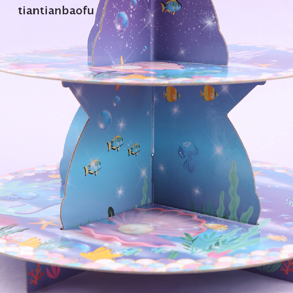 [tiantianbaofu] 1set Mermaid Birthday Cake Stand Mermaid Party Untuk Hadiah Ulang Tahun Baby Shower Butik