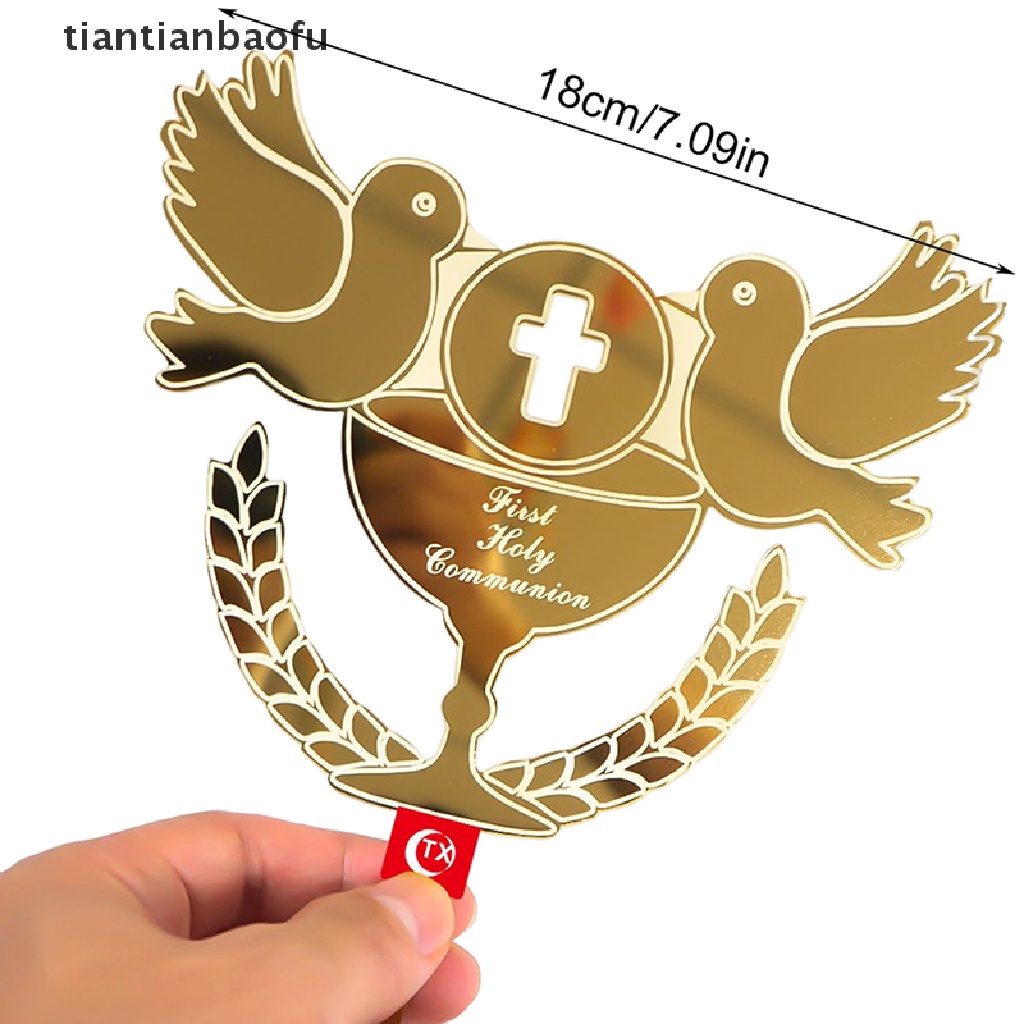 [tiantianbaofu] 1pc Baptis Cake Topper Merpati IHS Ekaristi Golden Silver Dekorasi Kue Butik