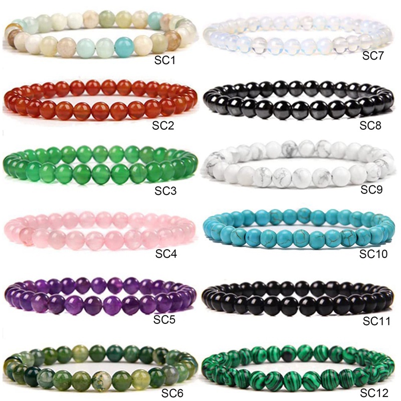 Batu Alam Penyembuhan Kristal Peregangan Manik-Manik Gelang Wanita Pria Handmade Gemstone Bulat Bangle Unisex Perhiasan