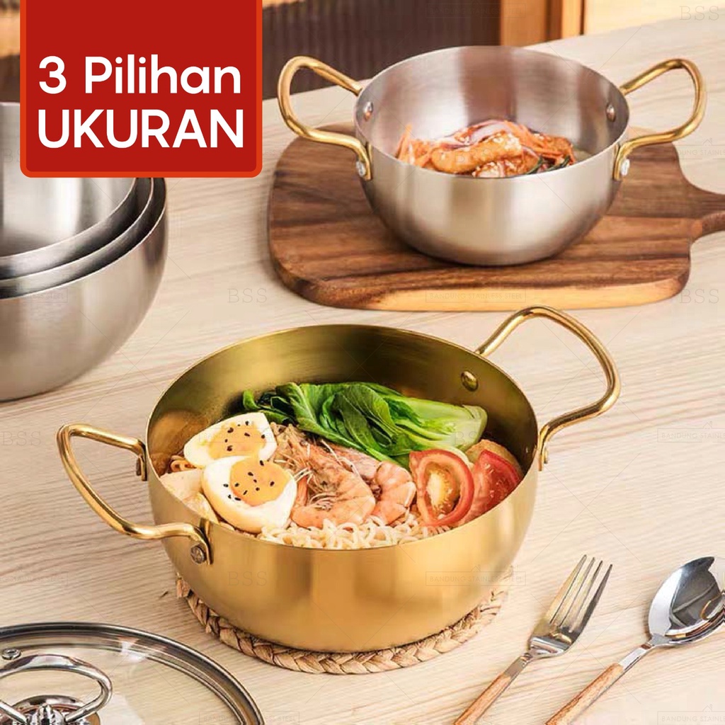 Panci Mie Korea 16cm 18cm 20cm Stainless Gold Silver Ramen Ramyun Cookware Korean Pot Bowl Noodle Soup Seafood