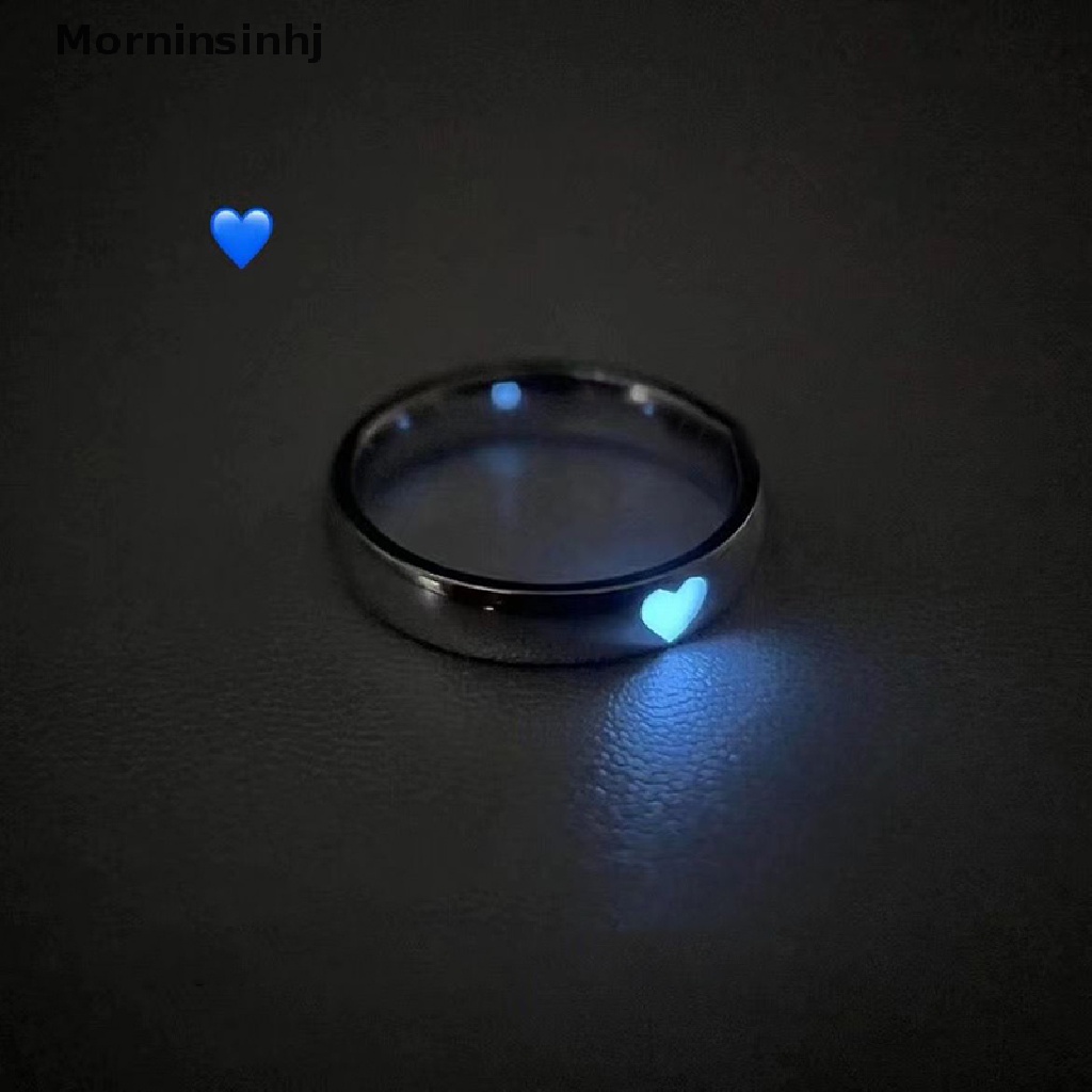 Mornin Fashion Biru Pink Cinta Hati Bercahaya Pasangan Cincin Fashion Pasangan Perhiasan Adjustable Logam Pembukaan Adjustable Rings Perhiasan Hadiah id